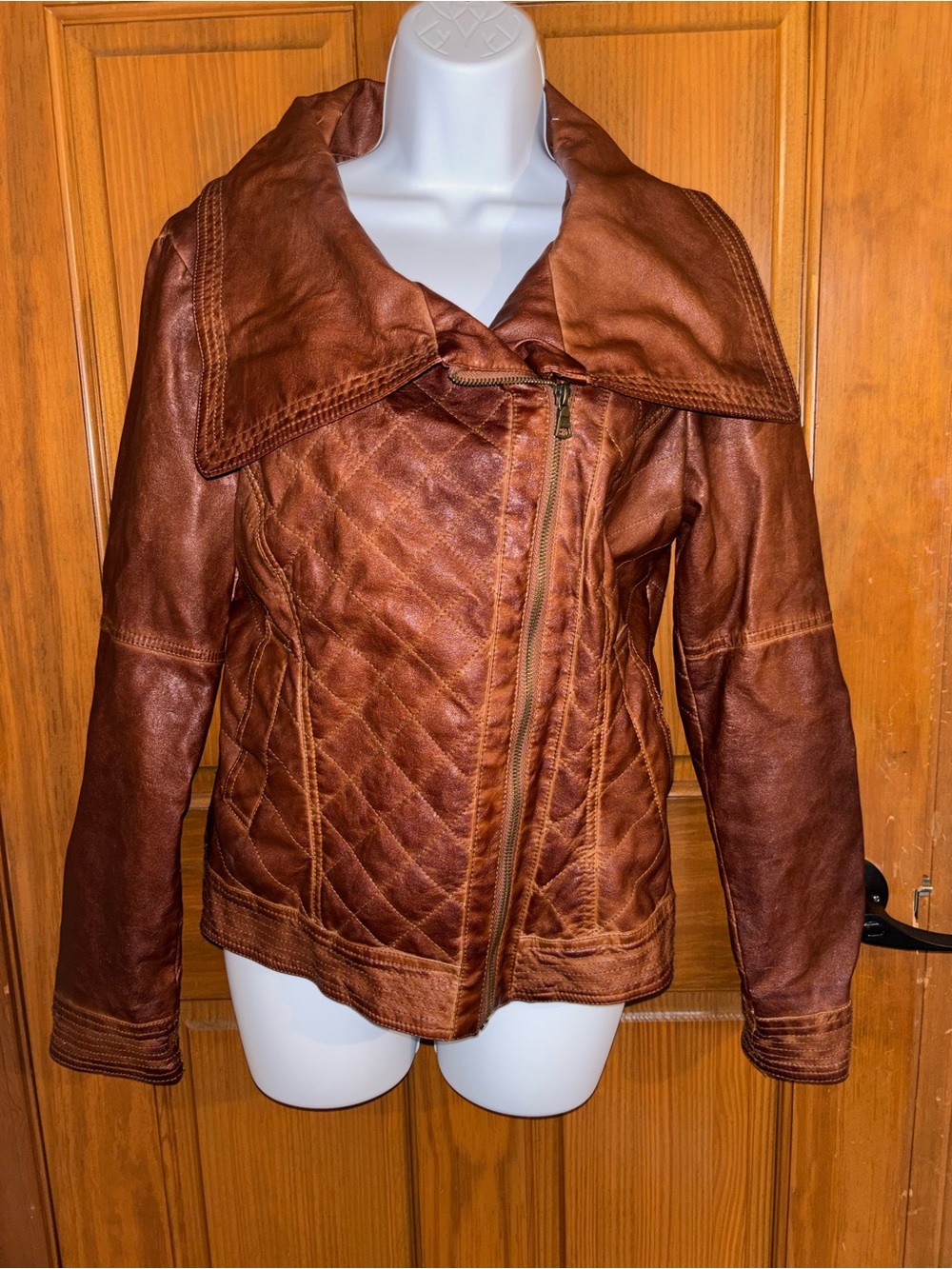 Guess Women's Brown Faux  Leather Quilted Jacket